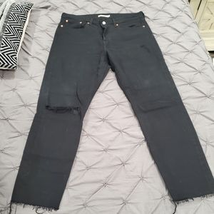 Levis Wedgie Icon Fit High Waist Ripped Black Skinny Jeans
